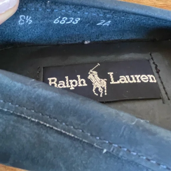 RALPH LAUREN POLO Vtg 80s Nautical Blue White Crest Loafer Deck Shoes 8.5AA Nice